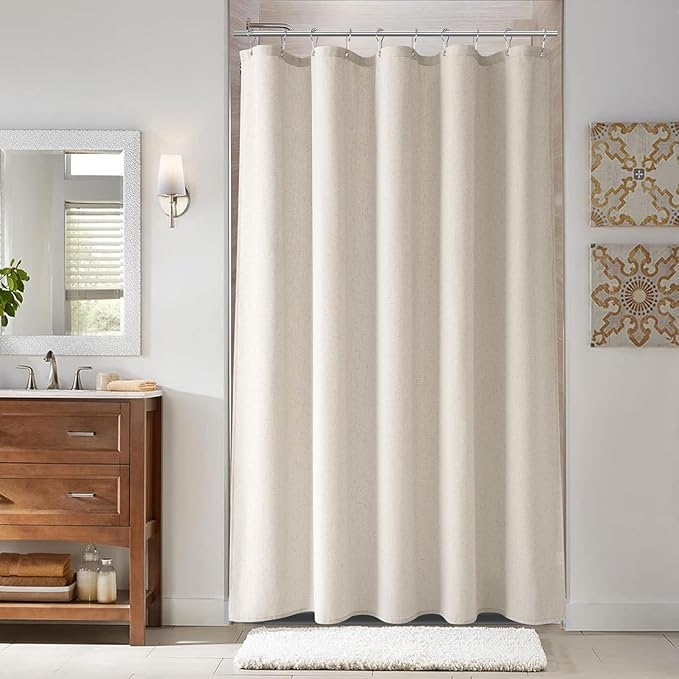 Naturoom Apricot Linen Shower Curtain, Cloth Textured Fabric Shower Curtain Set with Hooks, Simple Elegant Modern Farmhouse Country Ultra Thick Bath Curtains for Bathroom,Water Repellent,54x78