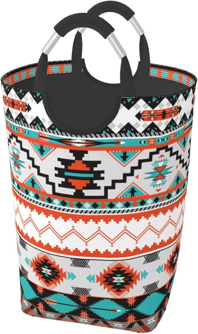 Ethnic Aztec Print Laundry Basket Southwest Laundry Hamper Orange Collapsible Baskets with Handle Dirty Clothes Hamper Bag for Dorm Family Bathroom Decor Storage 50L