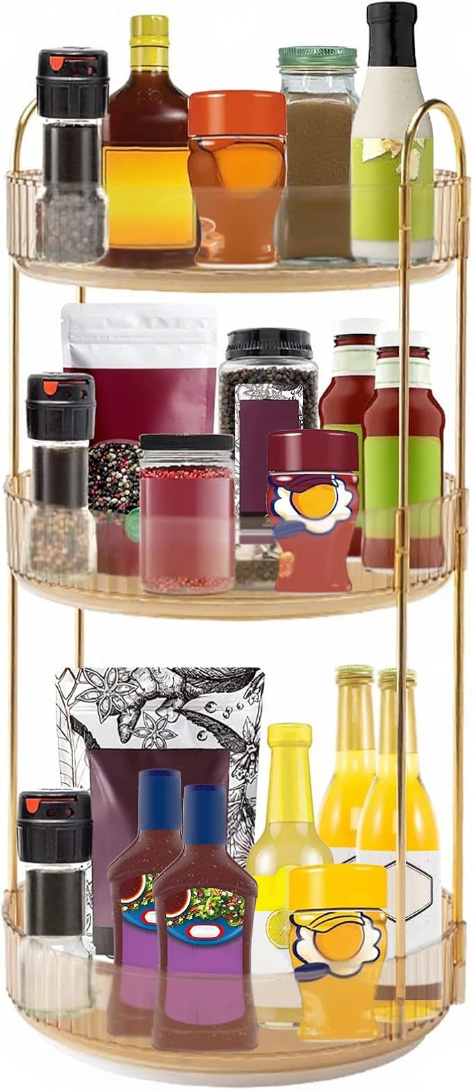 INVSSENE 360 Rotating Makeup Organizer, Yellow, Unisex, 3 Tier Countertop Storage, Fits Cosmetics, Perfume, Skincare, Lipsticks