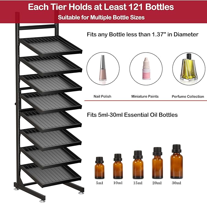 Nail Polish Rack - 8 Tier Tilting Nail Polish Bottle Metal Shelf, Extra Large Capacity for Essential Oil Storage Suitable for Nail Salon eauty salonRetail Store
