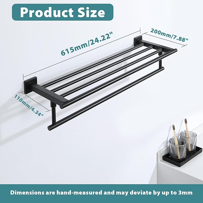 Alise 24 Inch Towel Racks for Bathroom Wall Mounted,Bathroom Towel Rack with Tower Bar,Double Towel Racks for Bathroom,SUS304 Stainless Steel Bathroom Towel Holder Matte Black