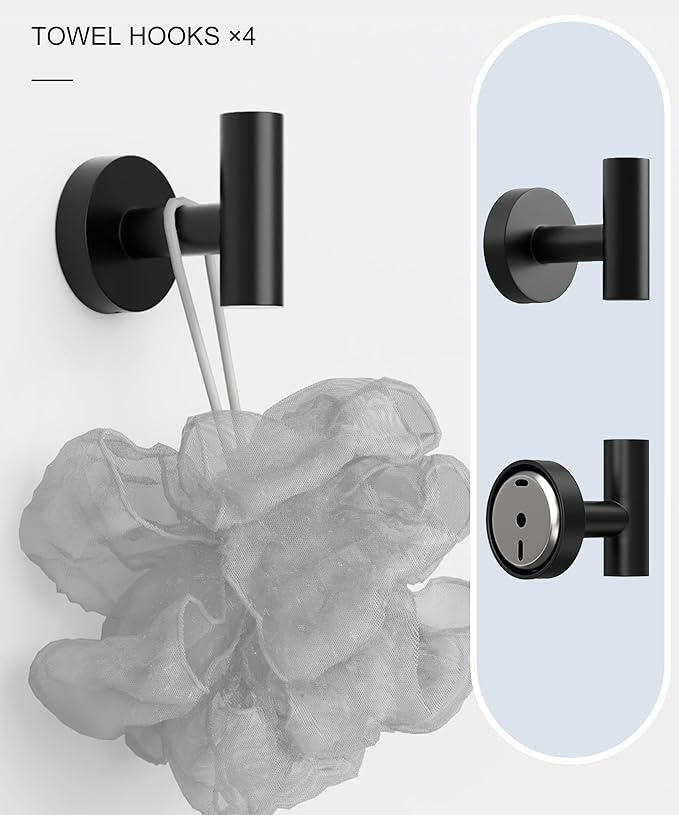 Matte Black Bathroom Hardware Accessories Set 5 Pcs SUS304 Stainless Steel Towel Rack and Toilet Paper Holder Set 26 Inch Towel Bar Set Wall Mounted by HOMEMYSTIQUE