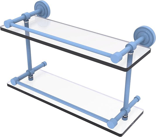 Allied Brass DT-2/16-GAL-FTB Dottingham 16 Inch Double Glass Shelf with Gallery Rail, Flat Troll Blue