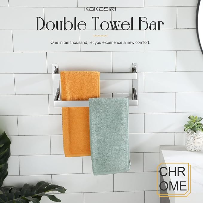 KOKOSIRI Towel Bars Hand Towel Holders 16 Inches Chrome Bathroom 2-Tiers Ladder Towel Rails Wall Mounted Towels Shelves Rack Polished Stainless Steel, B5008CH-L16