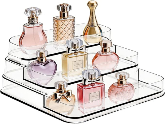 3 Tier Perfume Organizer for Women,Countertop Display Stand,Perfume Organizer for Dresser,Acrylic Risers Display Stands,Cosmetic Vanity Storage, Figurine Holder, Bathroom, Bedroom, Room Decor