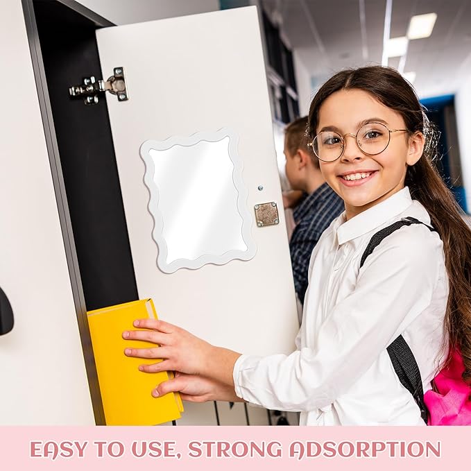 Leinuosen 1 Pcs Scalloped Magnetic Locker Mirror Small Real Glass Makeup Mirror with Magnetic Backing Cute Locker Decorations for Office Cabinet Lockers Accessories (5 x 7 Inch,White)