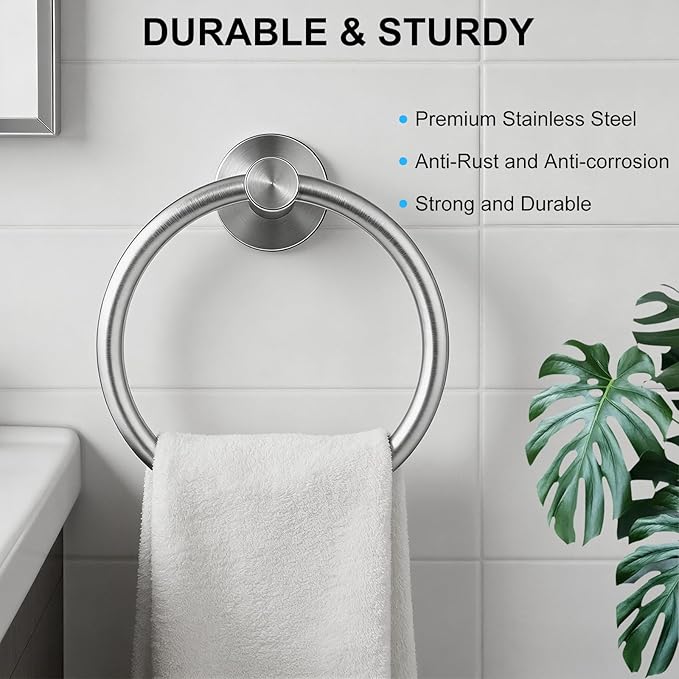 SetSail Towel Holder for Bathroom Wall Silver Towel Ring Stainless Steel Hand Towel Holder 3 Packs Towel Hanger for Bathroom Accessories, Drill Hole
