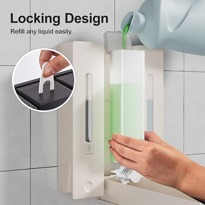 Shampoo and Conditioner Dispenser - Wall-Mounted 3-Chamber Shower Soap Dispenser