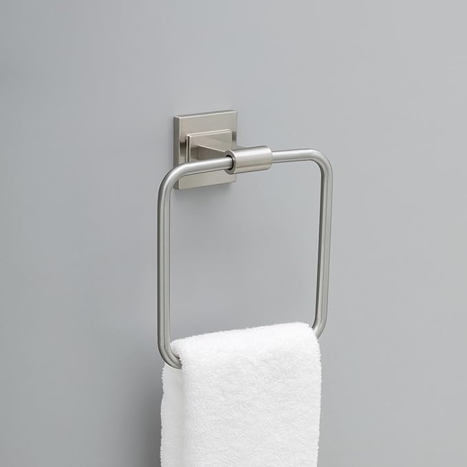 Delta Faucet McLaren (1-Pack) Hand Towel Holder, SpotShield Brushed Nickel, Square Ring for Bathroom or Kitchen Sink, Wall Mounted MCL46-BN