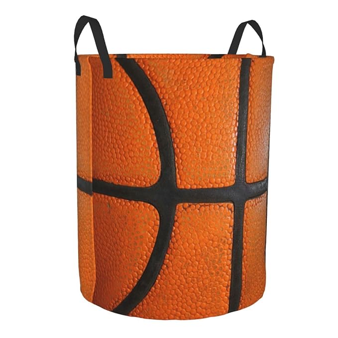 Basketball Ball Texture Round Laundry Hamper Storage Basket Toys Clothes Organizer Bin For Home Bathroom Bedroom Dorm Nursery, 38l