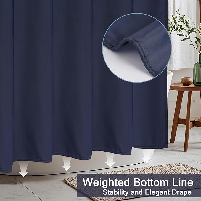 AooHome Standard 72x72 inch Shower Curtain Liner, Durable Polyester Solid Color Shower Curtain with Hooks, Weighted Hem, Waterproof, Navy Blue