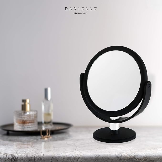 Danielle Creations Soft Touch Black Round Vanity Mirror, 10X Magnification (Pack of 2)