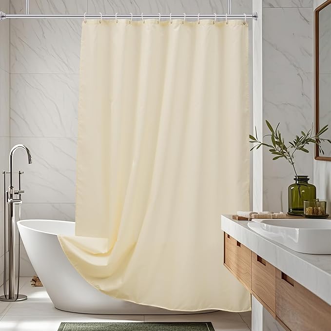 AooHome Fabric Polyester Shower Curtain, Small Size Bathroom Curtain for Hotel, Weighted Hem, Water Repellent, Beige, 48 x 72 Inch