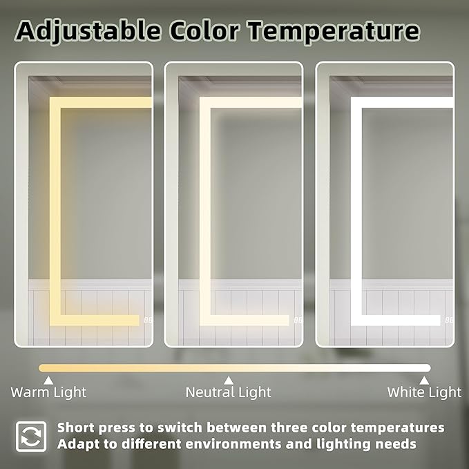 LED Medicine Cabinet Mirror, 24x30 Inch Bathroom Storage, Recessed/Wall Mount, Plug-in/Hardwired, 3 Color Dimmable Light, Anti-Fog, Time Temp Display, Right Hinge