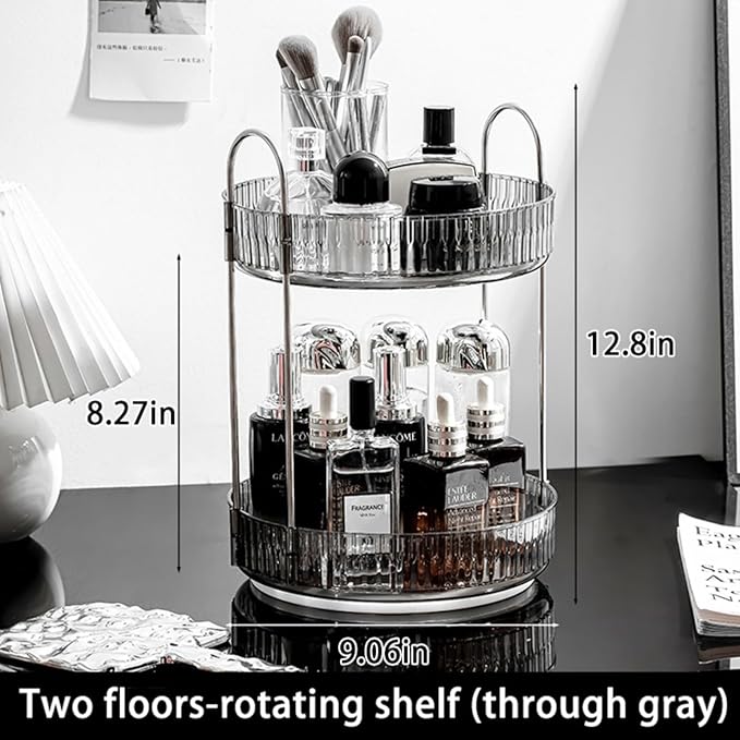 Modern Style Cosmetics Transparent Rotating Storage Rack Turntable Multifunctional Large Capacity Double - Layer Skin Care Products Dressing Table Storage Box Dust - Proof Space - Saving