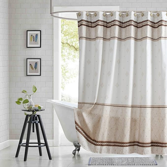 Long Fabric Shower Curtain, Beige Tan Brown Stripe Cloth Shower Curtains for Bathroom, Modern Decorative Bathroom Curtains, 78" W x 78" H
