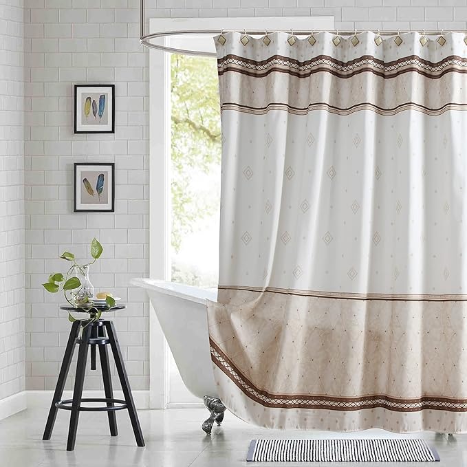 Fabric Shower Curtain, Beige Tan Brown Stripe Cloth Shower Curtains for Bathroom, Modern Decorative Bathroom Curtains, 72" W x 72" H