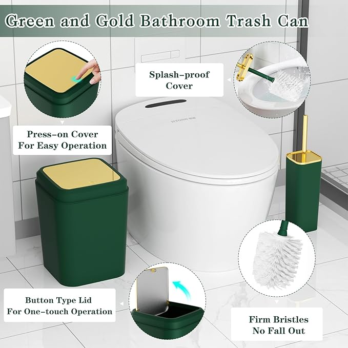 XLHOMO Bathroom Accessories Set - Luxury Green Bathroom Set, 9 Pieces Bathroom Accessory Set, Dark Green Bathroom Accessories with Trash Can, Toilet Brush & Soap Dispenser