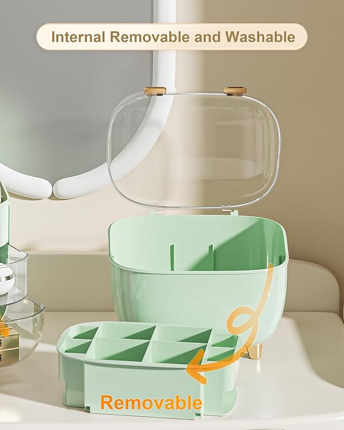 Anylady Lipstick Organizer For Vanity - Detachable Perfume Organizer (Thicken Upgraded), Lipstick Holder With Cover, Cosmetic Organizer (Green)