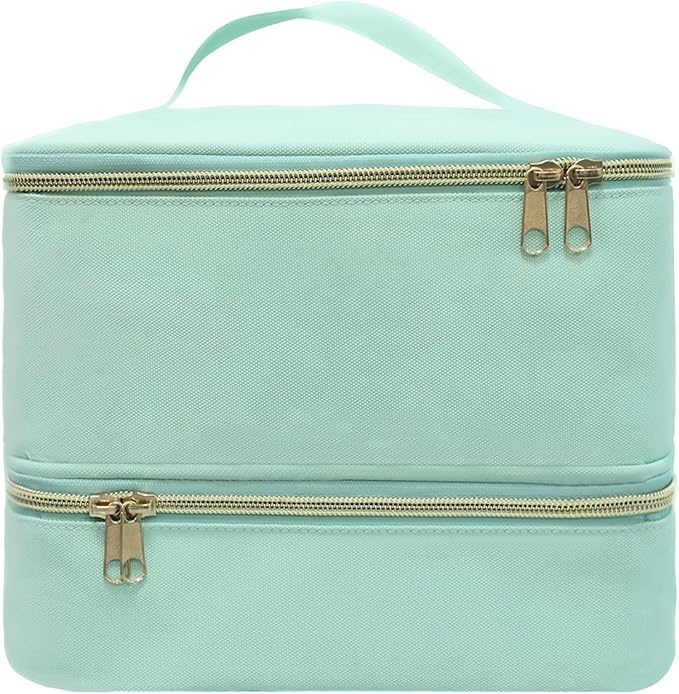 Nail Polish Organizer Bag, Double-Layer Nail Supplies Organizer Holds 30 Bottles & Nail Lamp, Professional Nail Kit Storage Make up Carrying Case (Green)