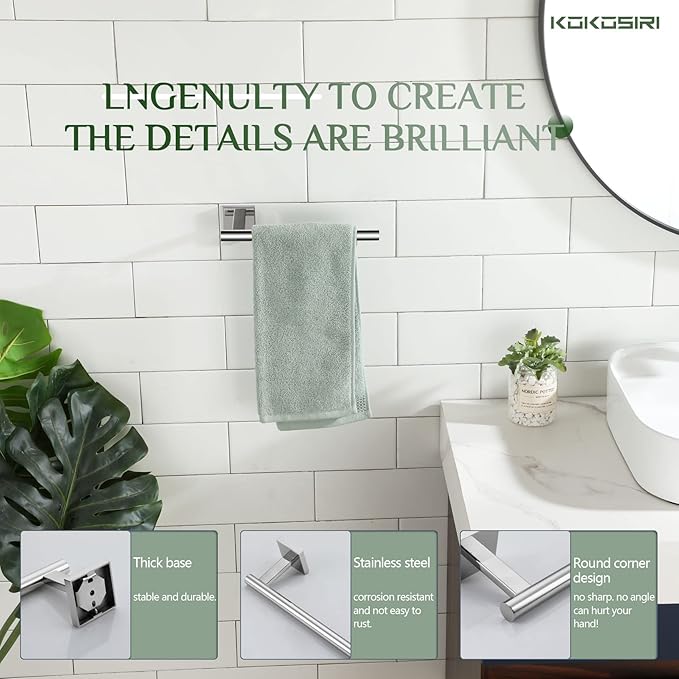 KOKOSIRI Hand Towel Bar Chrome Bathroom Towel Rail Holder Kitchen Paper Holder Wall Mounted Toilet Cabinet Mount, Polished Stainless Steel B3008CH