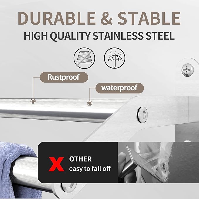 Double Towel Bar for Bathroom Wall 24 Inch, Double Towel Racks for Bathroom Wall Mounted, Stainless Steel Bathroom Towel Holder Towel Hanger (Double Bar-Brushed Nickel, 24 in)
