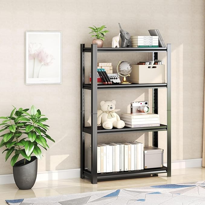 4-Tier Bathroom Storage Shelves, Adjustable Bathroom Organizers and Storage Stand, Heavy Duty Metal Shelving Unit , Classic Open Floor Utility Shelf for Laundry ,Kitchen,Living Room (12"D*24"W*44"H)