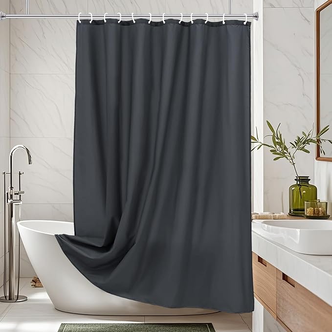 AooHome Standard Shower Liner, Solid Polyester Fabric Solid Shower Curtain Liner for Hotel with Hooks, Water Repellent, Weighted Hem, Charcoal, 72x72 inch