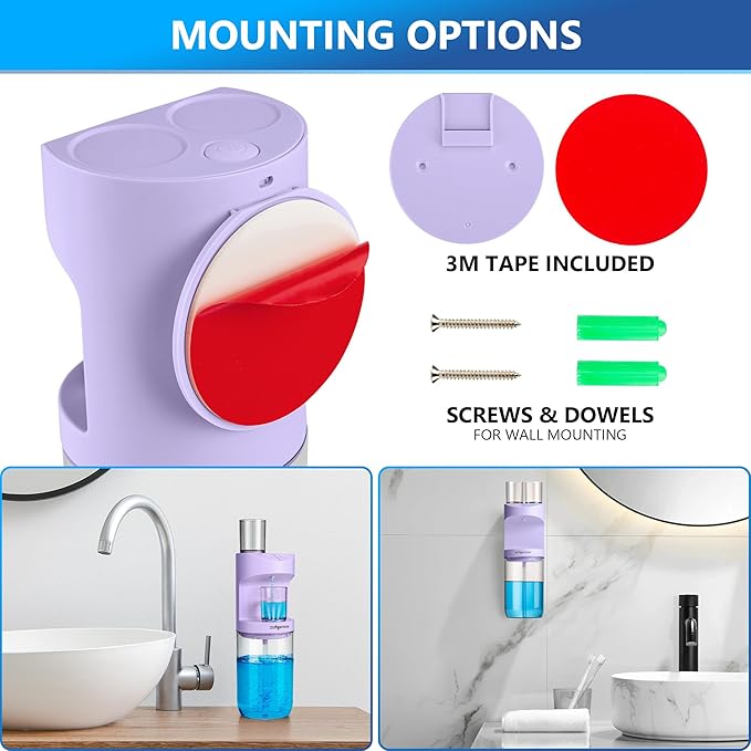 ZOFGENOW Automatic Mouthwash Dispenser for Bathroom,Bathroom Accessories 19.4 Fl Oz Dispensers with Magnetic Cups,Wall Mounted Dispenser,Suitable for All Age Groups,Purple