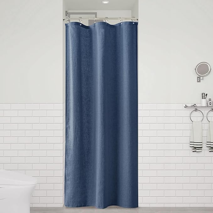 Naturoom Vintage Blue 36 Inch Shower Curtain - Stall Narrow Half Linen Ultra Thick Fabric Shower Curtain Set with Hooks, Boho Farmhouse Rustic RV Camper Bath Curtains for Bathroom, 36x72