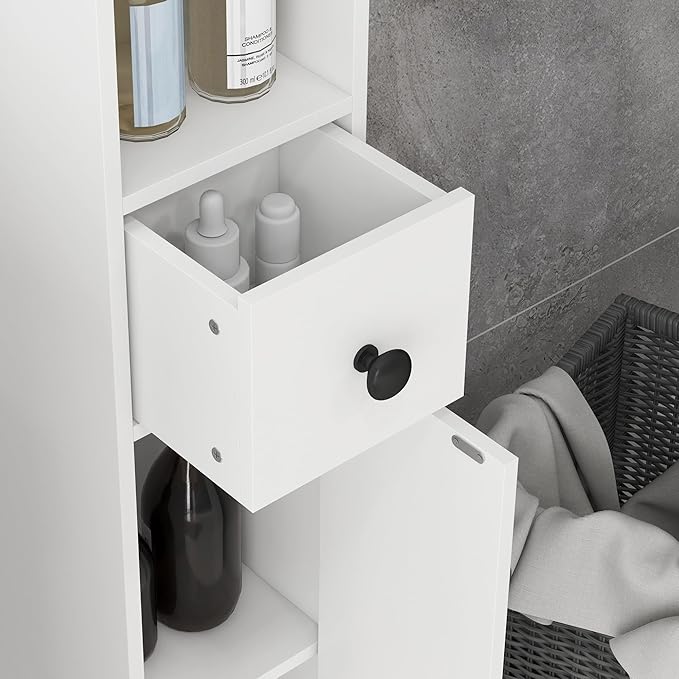 Slim Tall Bathroom Floor Storage Cabinet for Small Bathrooms White