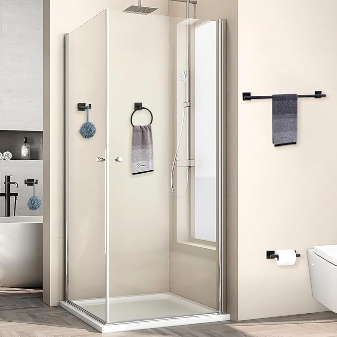 Matte Black Towel Bar Set, 5 Pieces Double Dase Toilet Paper Holder Bathroom Hardware Set, 23.6 Inch Stainless Steel Towel Racks for Bathroom Wall Mounted