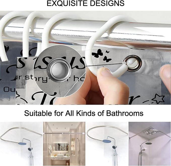 Lnond 4Pcs Bathroom Shower Curtain Sets with Rugs, Navy Blue Motivational Home Family Bathroom Sets with Shower Curtain and Rugs and Accessories
