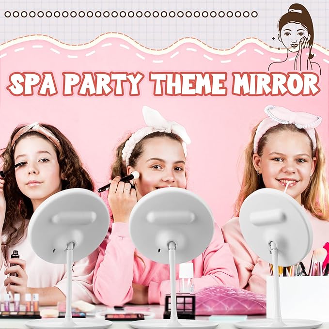 DoubleFill 6 Pcs Spa Party Mirrors Gifts Sleepover Party Favors Make up Table Mirror for Women Girls Mothers Day Accessory Sleepover Supplies Bridesmaid Gifts Slumber Birthday Favors(White)