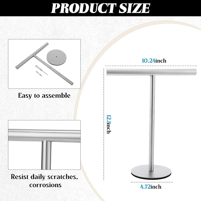LemonRoad 6 Pack T-Shape Bath Hand Towel Holder Standing 12 Inch Stainless Steel Free Standing Towel Bar Rack Stand with Heavy Base for Countertop Bathroom Kitchen Vanity