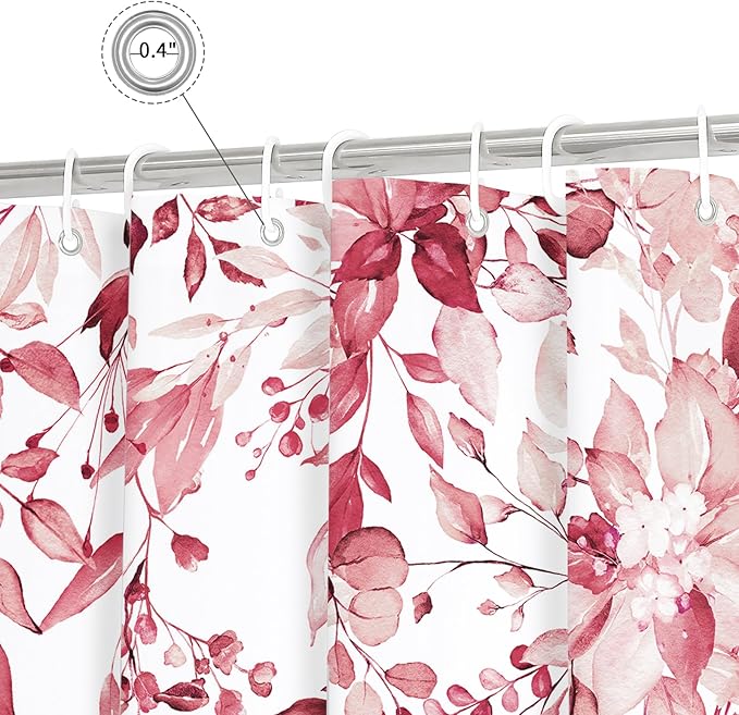 Gibelle Small Stall Shower Curtain 36 x 72, Narrow Half Pink Floral Shower Curtain for Bathroom, Watercolor Plant Eucalyptus Leaves Fabric Shower Curtain Set