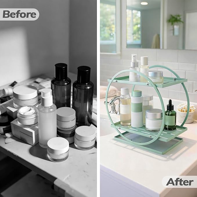 BO2706 2 Tier Bathroom Organizer, Perfume Organizer for Dresser, Green