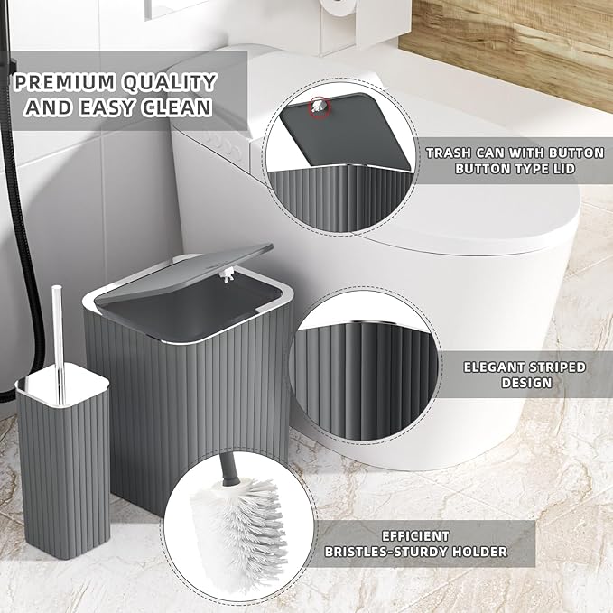 XLHOMO 26PC Bathroom Accessories Set - Gorgeous Grey Bathroom Set, Bathroom Accessory Set, Shower Curtain Set with Bathtub Mats for Shower Tub, Trash Can & Soap Dispenser