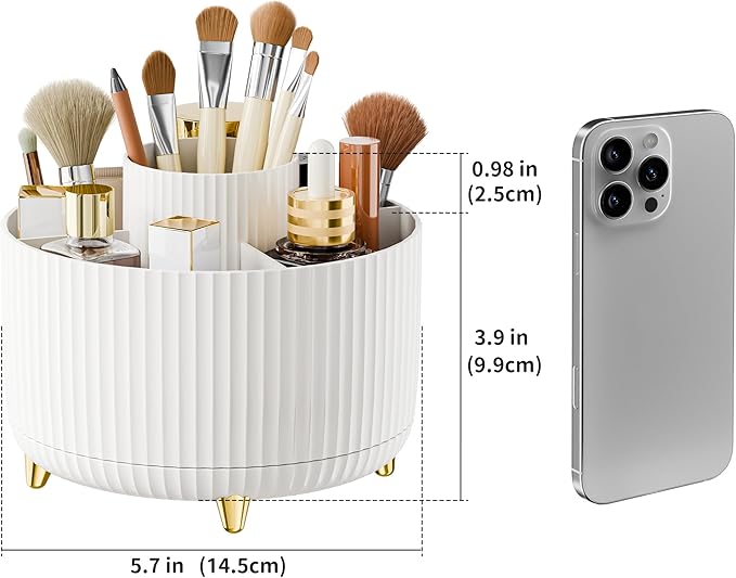 fanado 360?? Rotate Makeup Brush Holder Organizer, Makeup Organizers Countertop, Makeup organization and Skincare Storage for Vanity, Desktop, Bathroom (White-1)