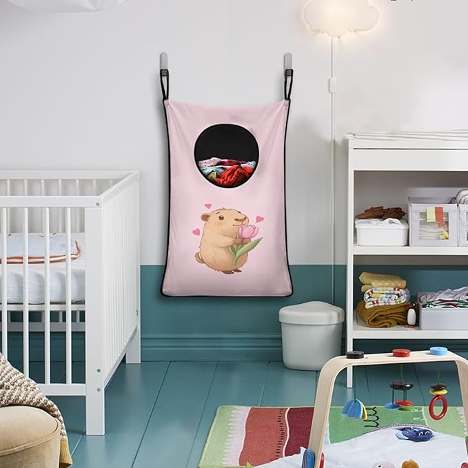 ZFRXIGN Capybara Hanging Hampers for Laundry Over The Door Laundry Hamper Dirty Clothes Storage Pink Laundry Baskets Space Saving Hamper Zipper Closure Toy Organizers Home Decor