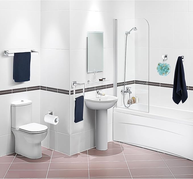5 Pieces Bathroom Hardware Accessories Set Polished Chrome, 16Inch Bathroom Towel Rack Set SUS304 Stainless Steel, Square Bath Towel bar Set Heavy Duty, Wall Mounted