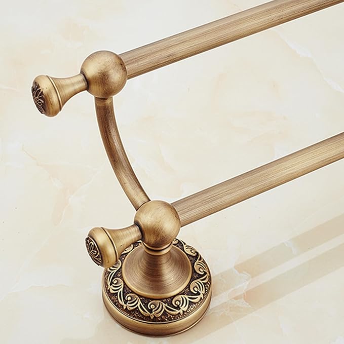 Wall Mounted Bathroom Double Towel Rack, Towel Bar Adjustable 15.5 to 27.5 Inch Antique Brass Pattern Carving,Brushed Bronze