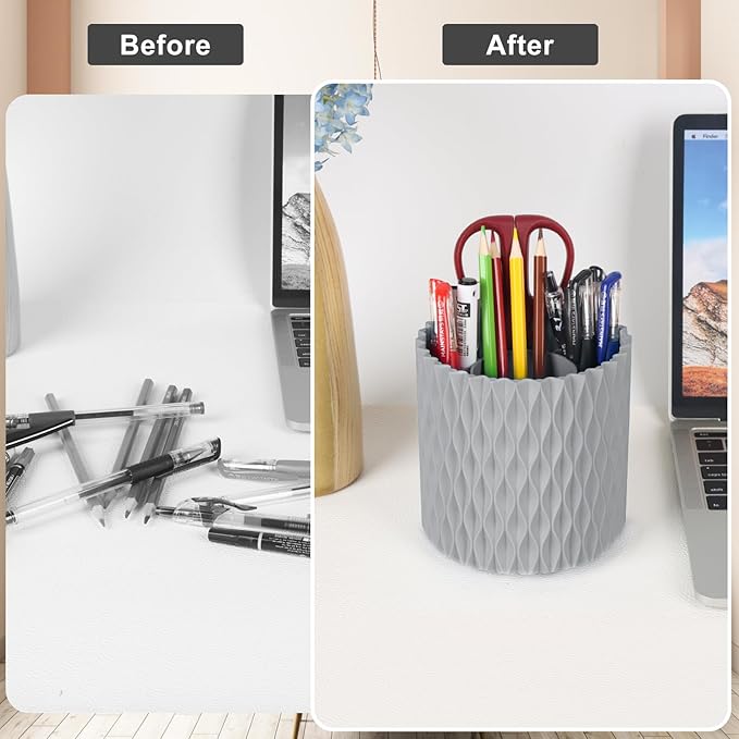 Makeup Brush Holder Organizer-360?? Rotating Makeup Brush Storage,Pencil Pen Holder Cup,Desk Accessories,5 Slot Make up Brushes Cup, for Vanity Desktop Bathroom Countertop (Grey)