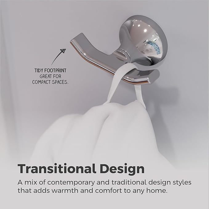 Pfister Vedra Towel Hook, Bathroom Towel & Robe Hook, Wall-Mounted, Screw-in, Polished Chrome Finish, BRHVED0C