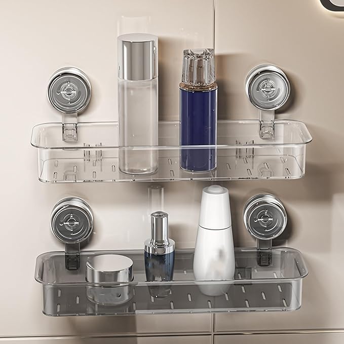 Suction Bathroom Shelf With Drain Holes Space Efficient Storage For Toiletries Cosmetics Laundry Room Supplies Bathroom Storage Without Drilling