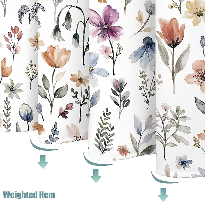 Aipon Watercolor Floral Shower Curtain Colorful Spring Flower Shower Curtains for Bathroom Boho Grey Pink Wildflower Botanical Leaf Waterproof Fabric Bath Curtain Decor 72 X 72 Inches