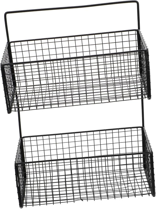 Wall Mounted Bathroom Shelf Dual Layer Multi-Function Storage Rack for Kitchen and Toilet Space-Saving Draining Rack Holder with Stable Iron Construction in Black