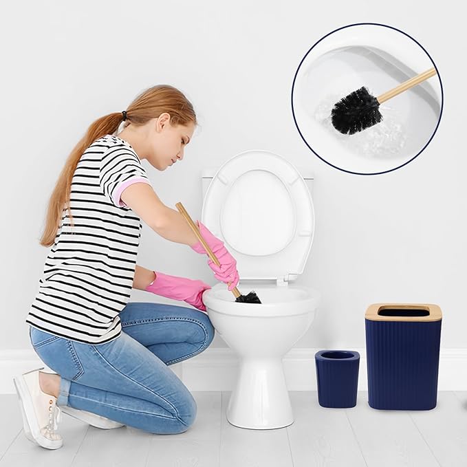 XLHOMO Blue Bathroom Set - Navy Blue Bathroom Accessories Set with with Trash Can,Toothbrush Holder,Toothbrush Cup,Soap Dispenser,Tray,Soap Dish,Toilet Brush,Qtip Holders for Bathroom Home Decor