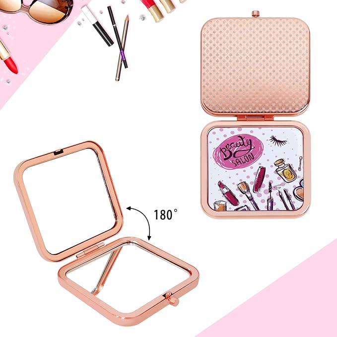 Small Mirror, Compact Makeup Mirror, 1x/2x Mini Travel Mirror with Magnification, Portable Hand Held Mirror for Purse Pocket, Gifts for Girls