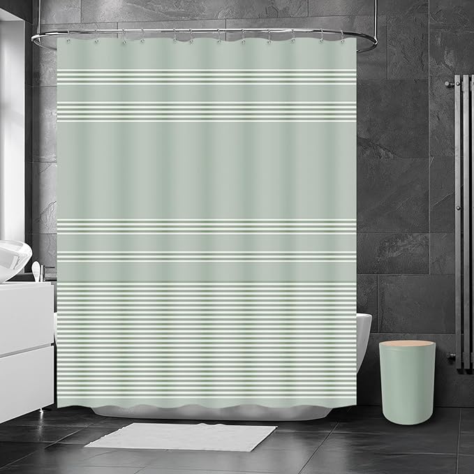 Britimes Bathroom Accessories Sets, Sage Green Shower Curtain Set with Trash Can, Soap Dispenser, Toilet Brush Holder, Toothbrush Holder and Toothbrush Cup for Bathroom Decor (Green)